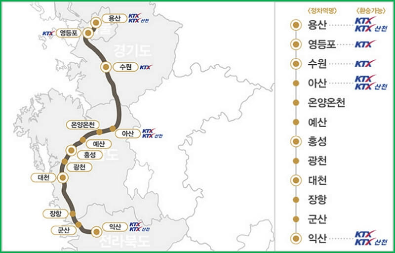 서해금빛열차 운행노선도